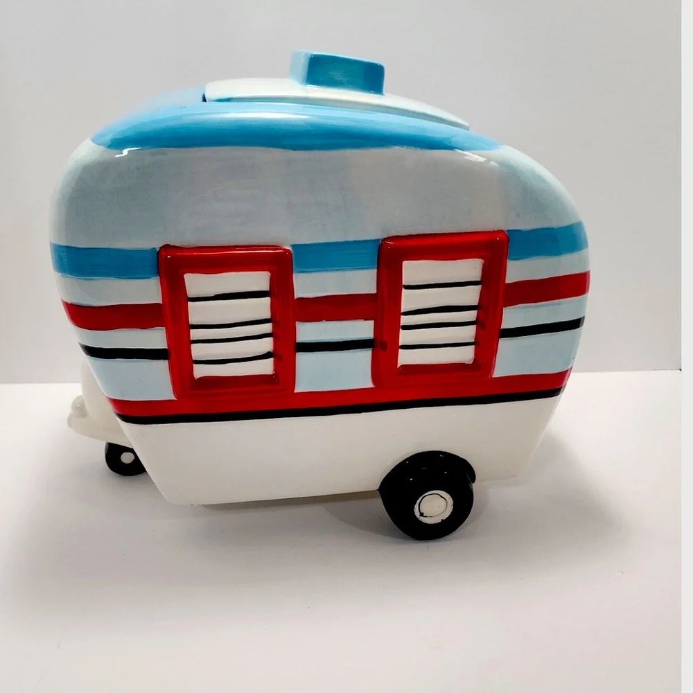 Cookie Jar Ceramic Hand Painted Camper Rv Cookie Jar